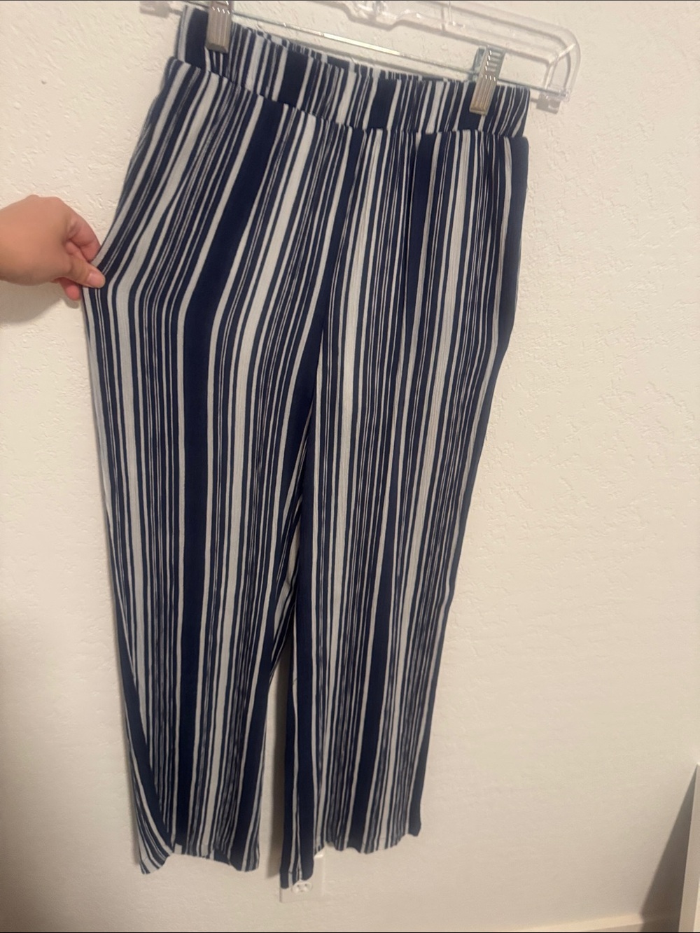 Striped Navy and White Flowy Pants